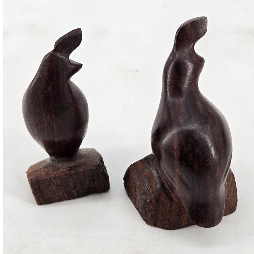 2 Vtg 1970s Mini Ironwood Hand Carved Quails Artisan Bird Desert Mexico